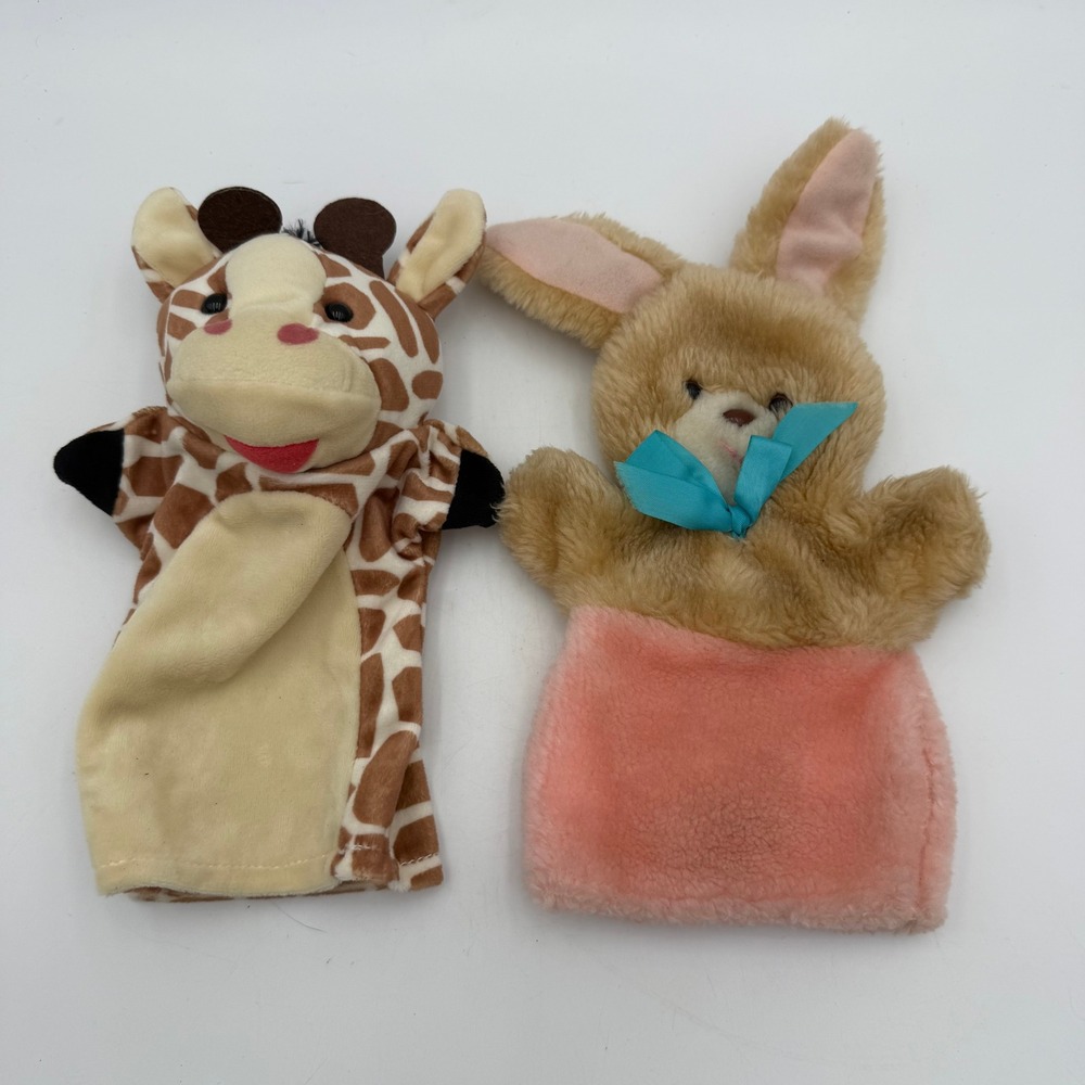 Vintage Animal Fair Bunny Puppet and Plush Giraffe Hand Puppet Set of 2